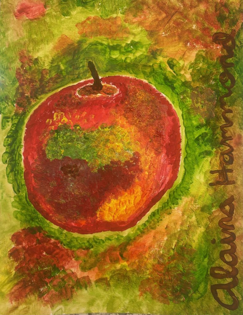 Primitive painting of an apple