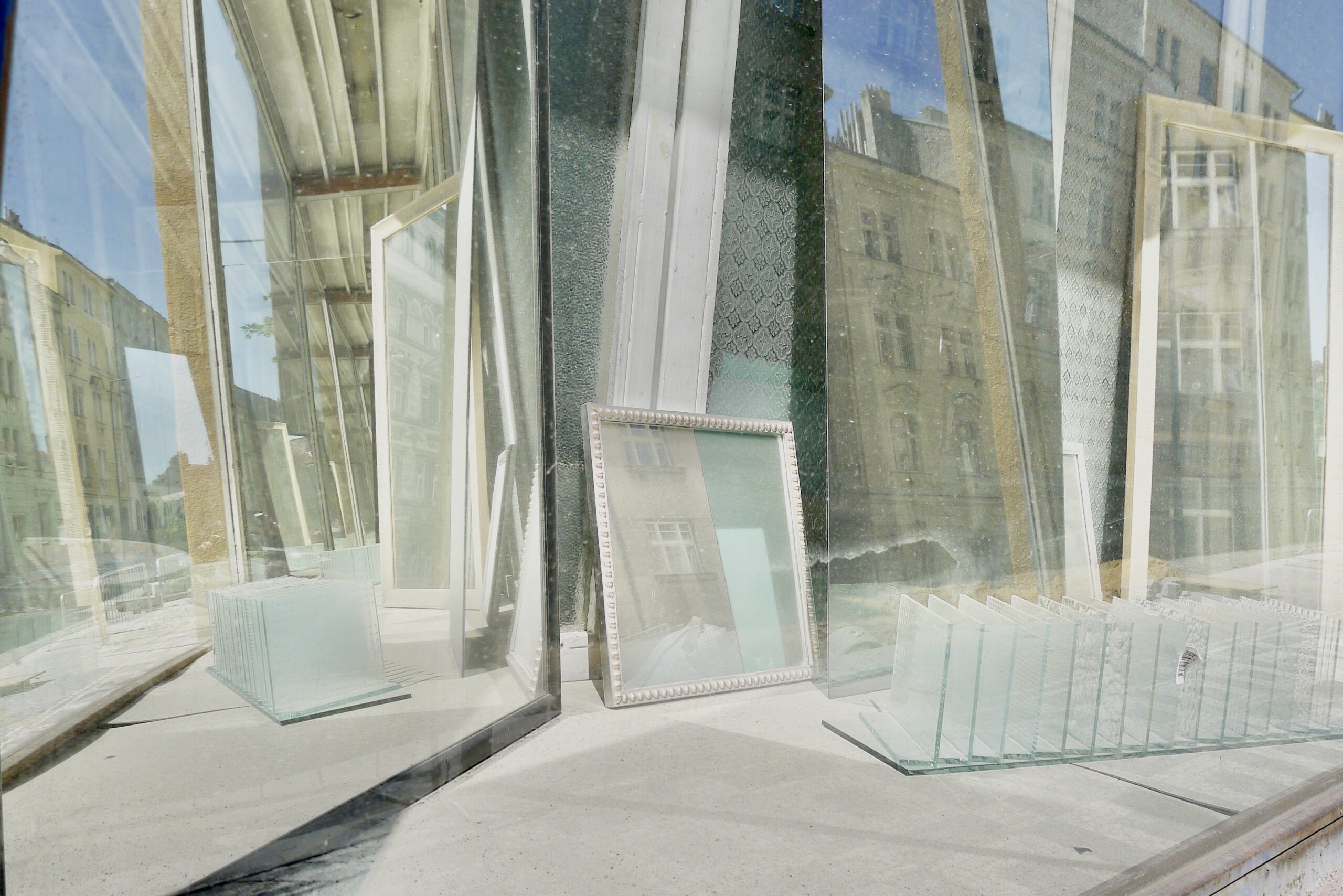 Construction site photo with clear glass and mirrors